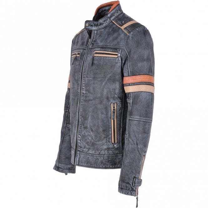 Ashwood Leather Vintage Leather Biker Jacket Blue/ Black : Jaxon