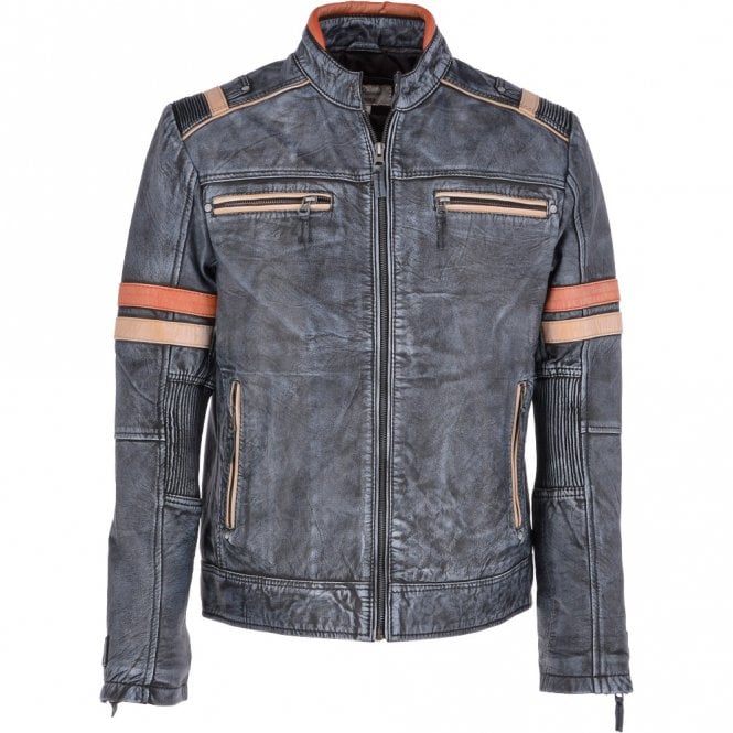 ashwood leather Vintage Leather Biker Jacket Blue/ Black : Jaxon
