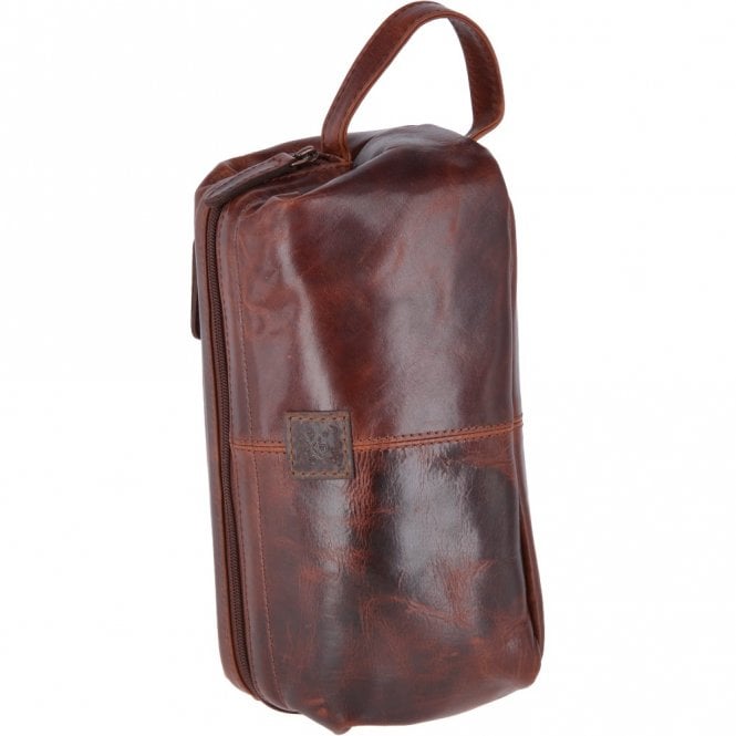 Ashwood Leather Vintage Leather Luxury Wash Bag With Tubular Mouth Opening Tan : Seb