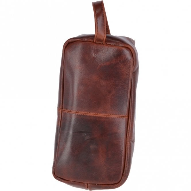 Ashwood Leather Vintage Leather Luxury Wash Bag With Tubular Mouth Opening Tan : Seb