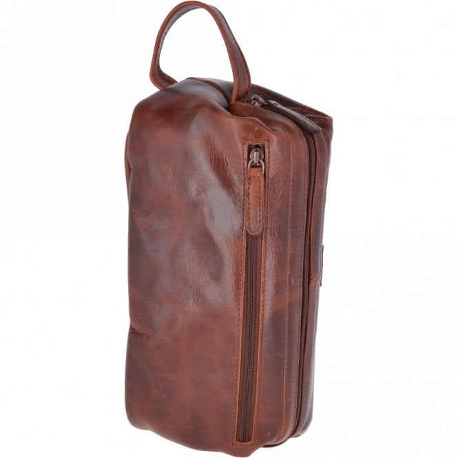 Ashwood Leather Vintage Leather Luxury Wash Bag With Tubular Mouth Opening Tan : Seb