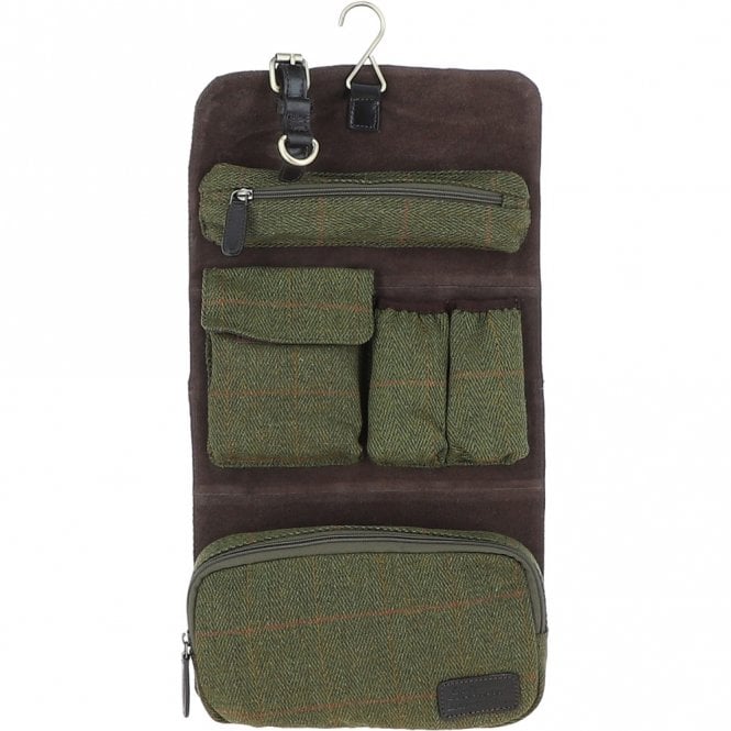 ashwood leather Vintage Oily Hanging Leather Wash Bag Tweed : Liam WB