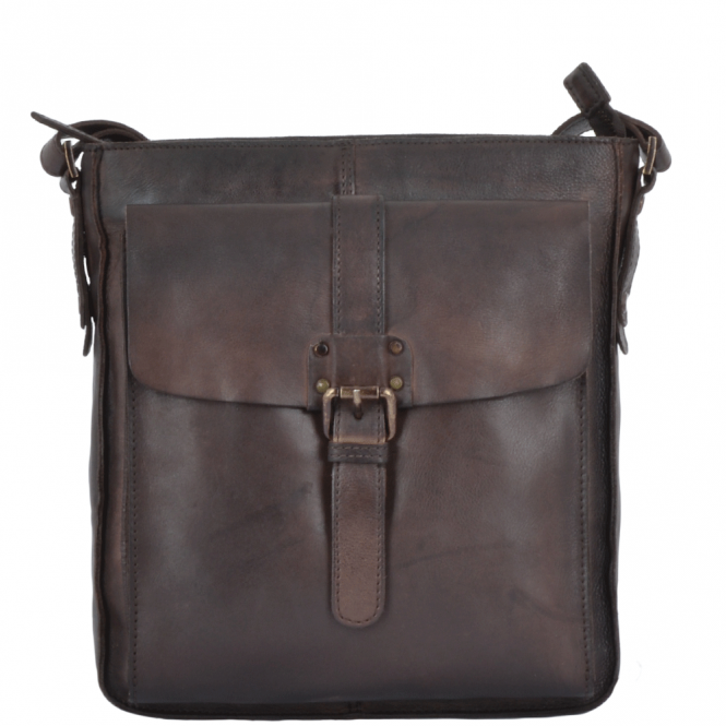 ashwood leather Vintage Wash Leather A4 Side Bag Brown : 7994