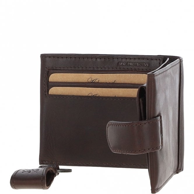 Ashwood Leather Waxy Leather RFID Wallet & Key Ring Set Brown: W-85