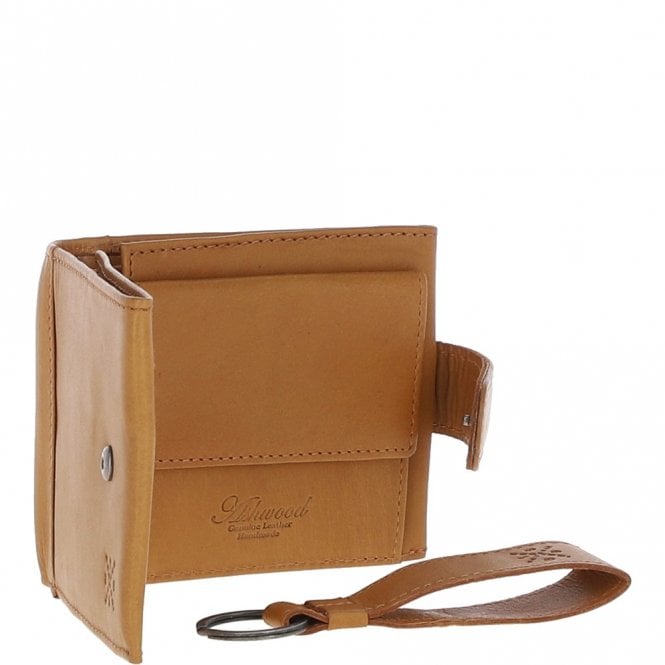 Ashwood Leather Waxy Leather RFID Wallet & Key Ring Set Cognac: W-85