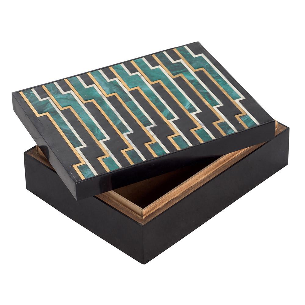 Ashwood Leather BOX RESIN MARBLE GREEN IVORY