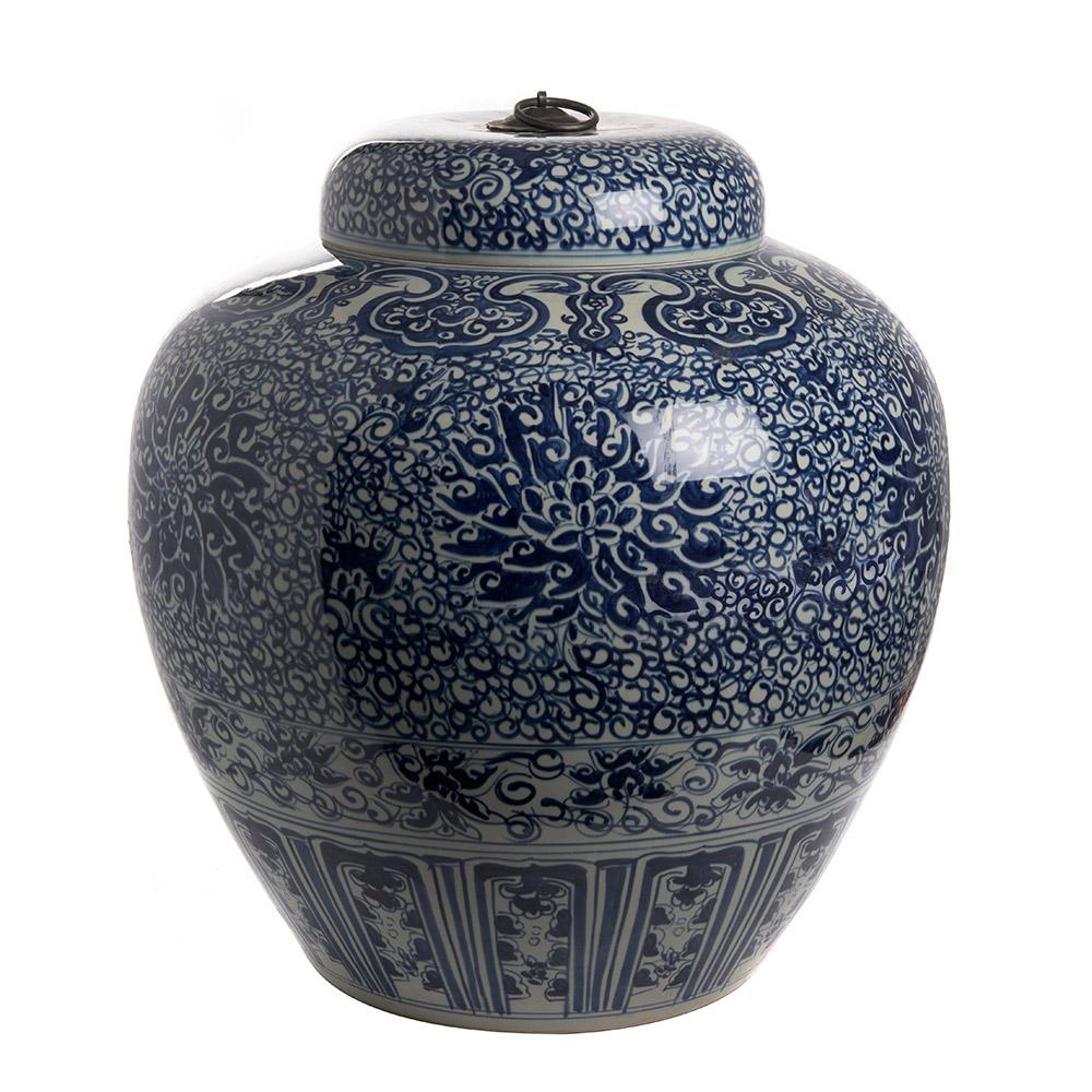 ashwood leather CONDIMENTS POT BLUE WHITE CHRYSA