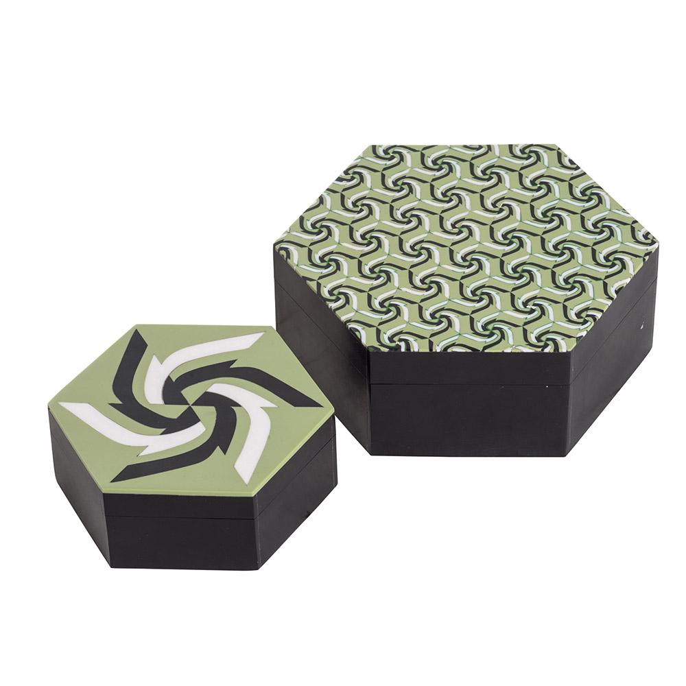 Ashwood Leather HEXAGONAL BOX GREEN SPIRALE