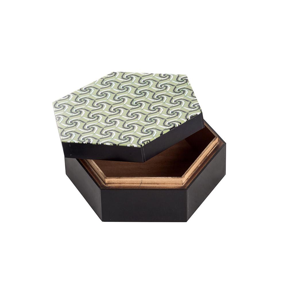 Ashwood Leather HEXAGONAL BOX GREEN WAVES