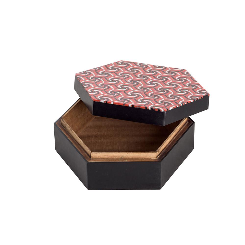 Ashwood Leather HEXAGONAL BOX RED WAVES