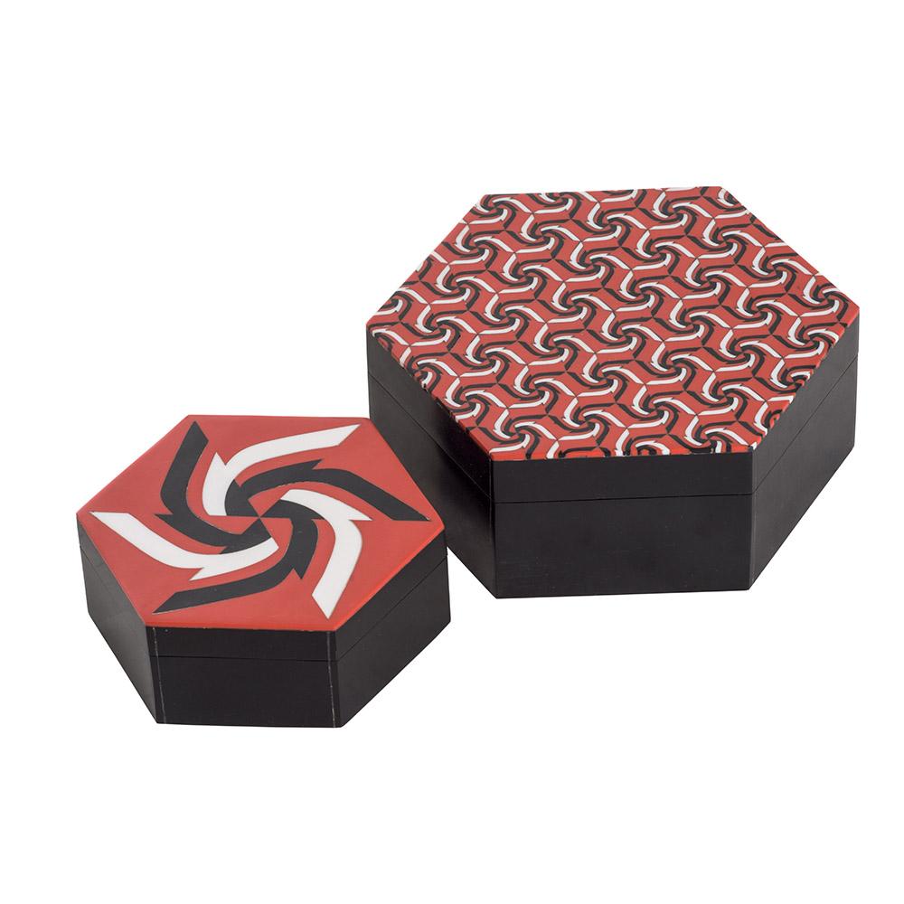 Ashwood Leather HEXAGONAL BOX RED WAVES