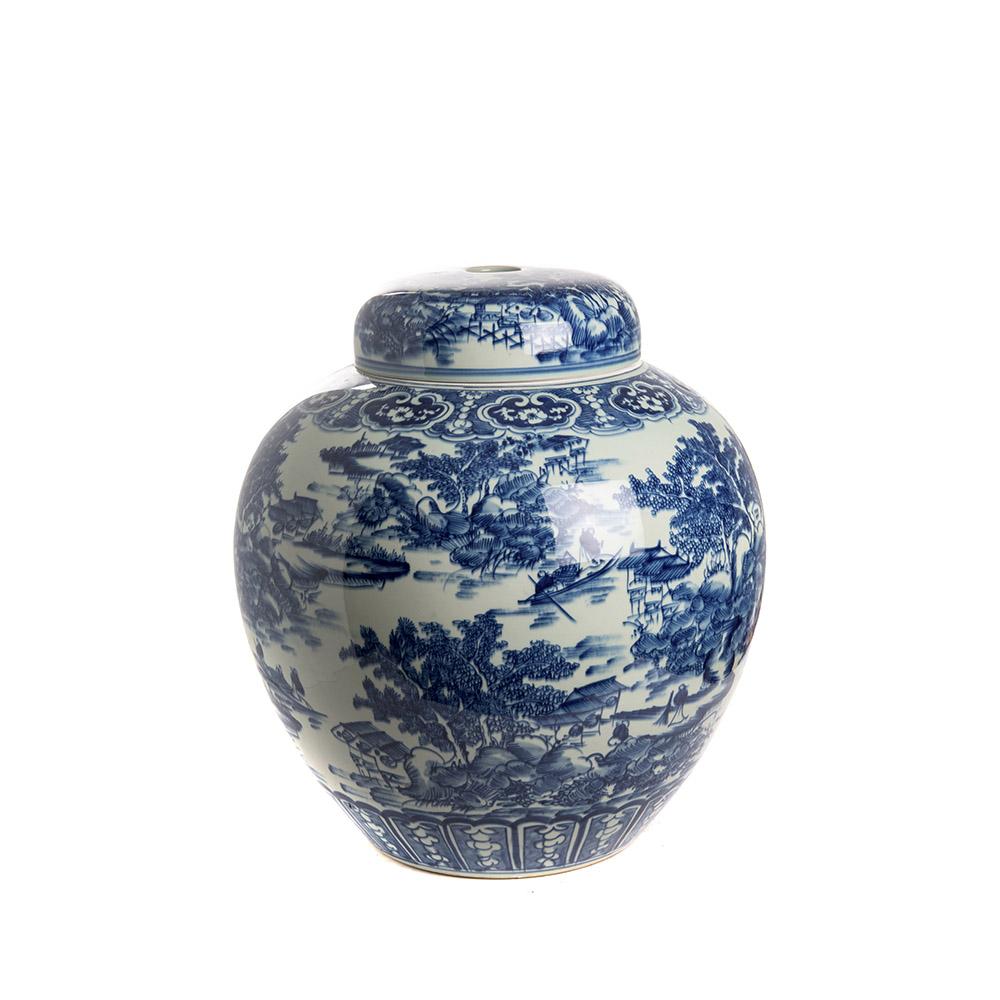 ashwood leather HEXAGONAL POT BLUE WHITE