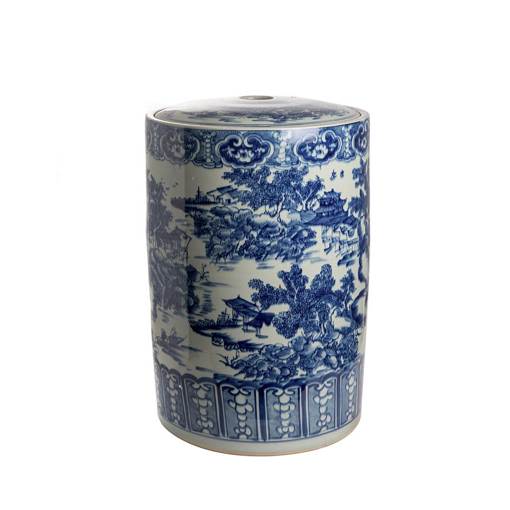 ashwood leather JAR BLUE & WHITE GARDEN SCENE