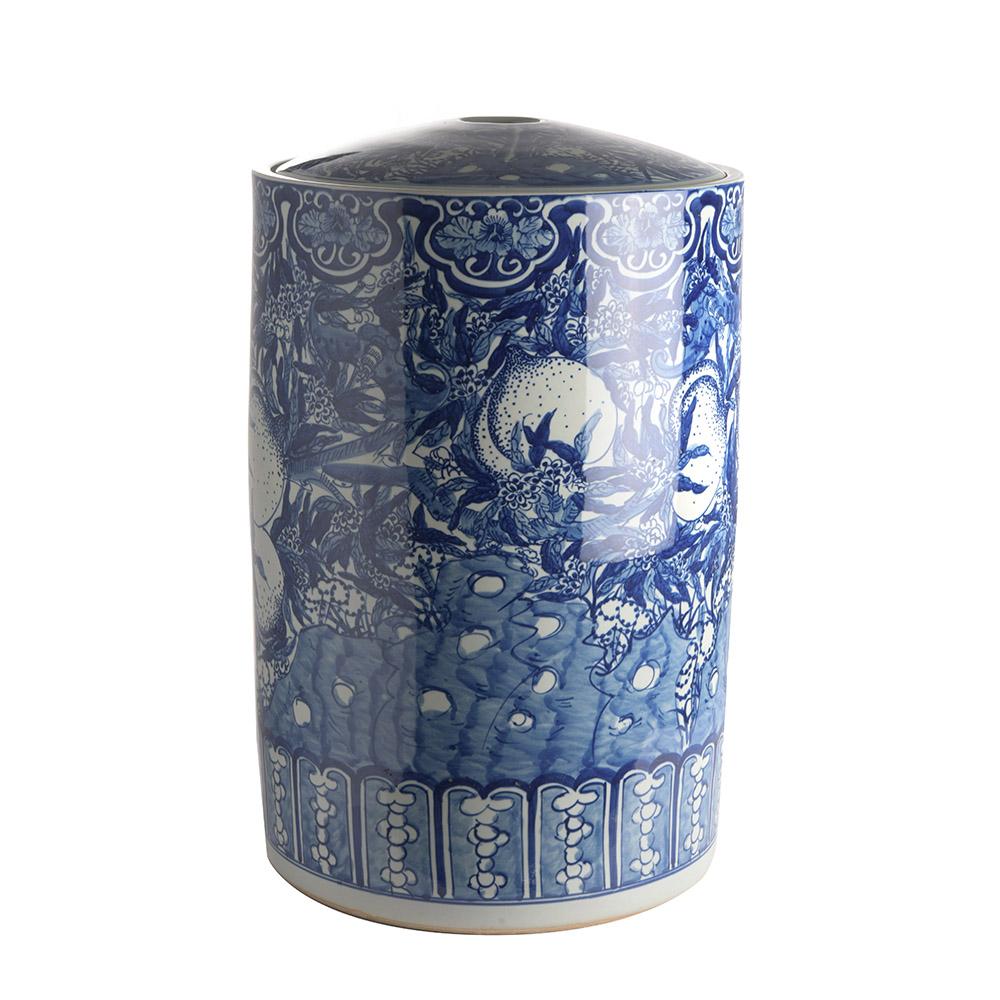 ashwood leather JAR HEXAGONAL BLUE WHITE PEACH