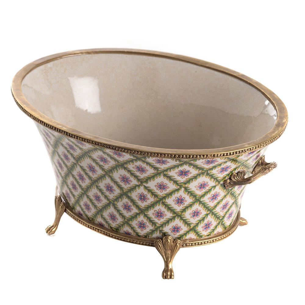 Ashwood Leather OVAL PLANTER POT GEOMETRIC FLOWER