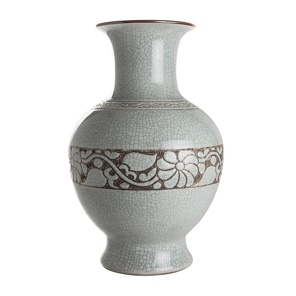 ashwood leather WIDE MOUTH VASE FLORAL CRACKED