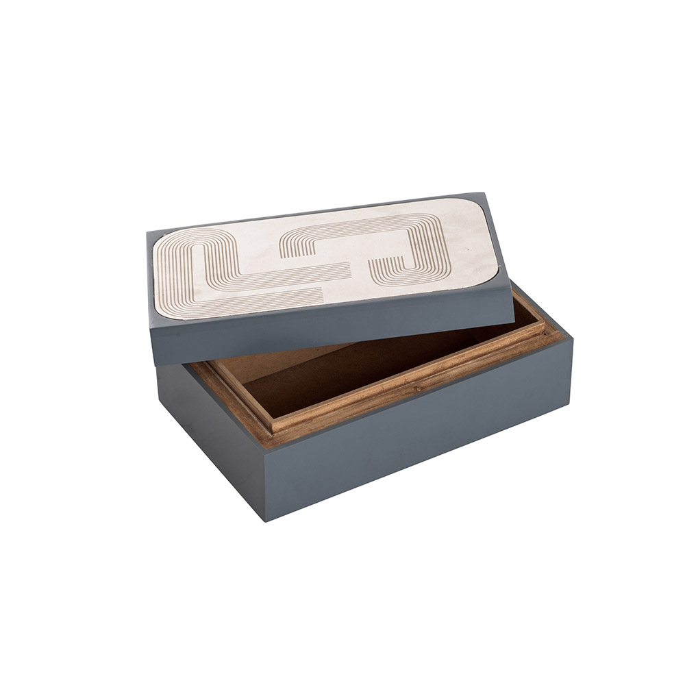 Ashwood Leather BOX BLUE RESIN WITH LID GEOMETRIC LINE