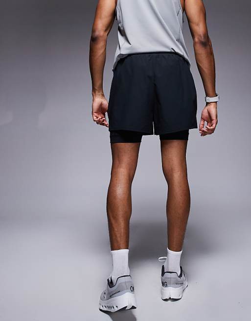 Asos 4505 2-in-1 Ripstop Nylon Running Shorts With Zip Pocket In Black