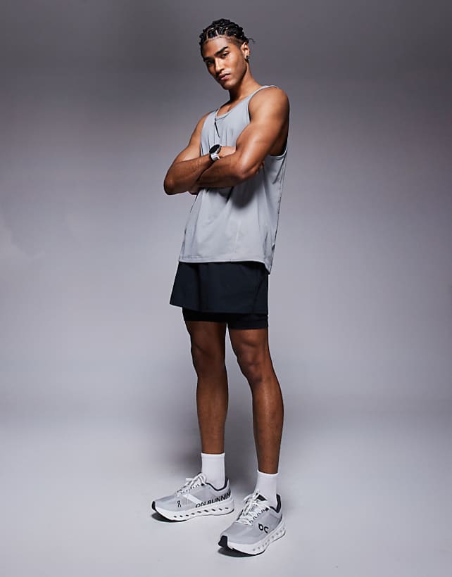 asos 4505 2-in-1 ripstop nylon running shorts with zip pocket in black