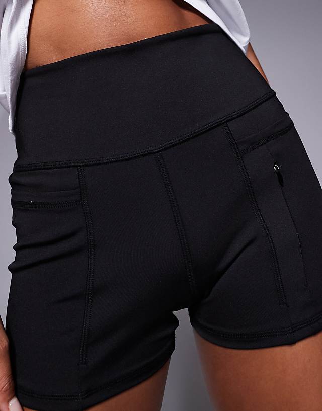 Asos 4505 3 Inch High Waist Running Shorts With Zip Phone Pocket In Black