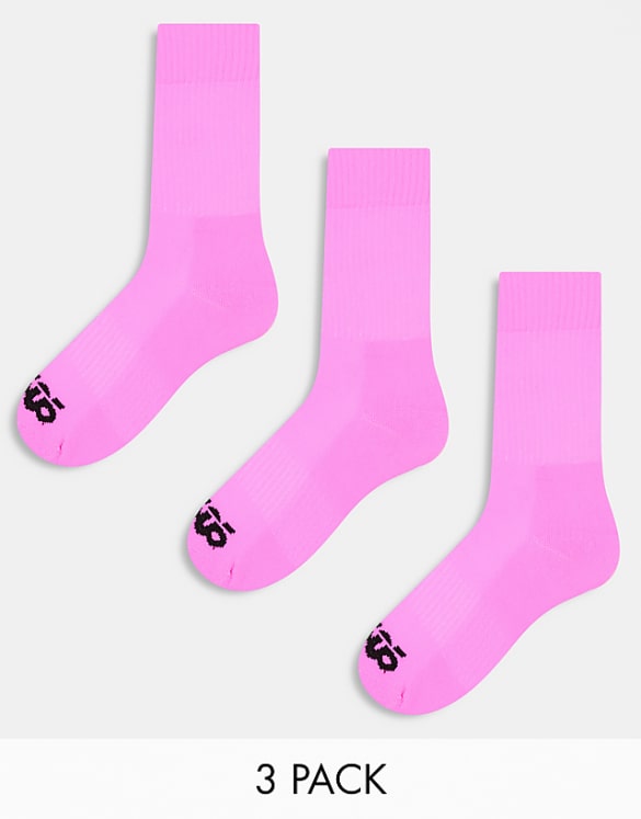 asos 4505 3 pack running socks with elasticated arch support and anti bacterial finish in neon pink