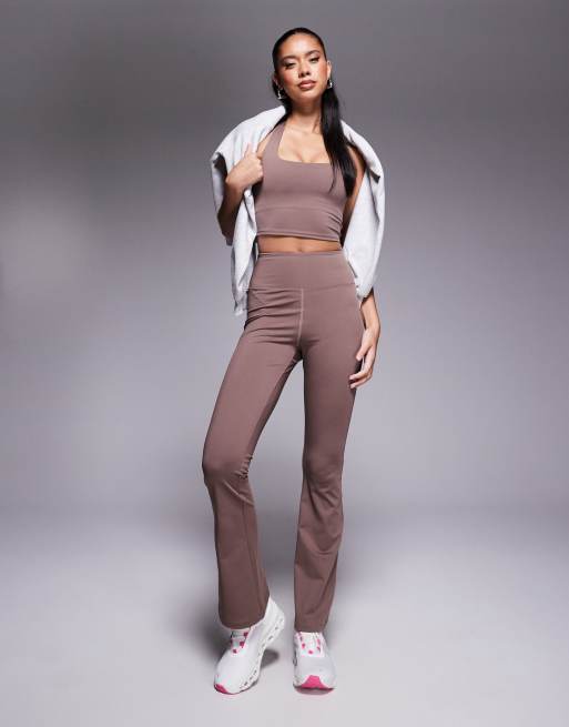 Asos 4505 Active Performance Halter Neck Vest & Slim Kick Legging Co-ord In Taupe
