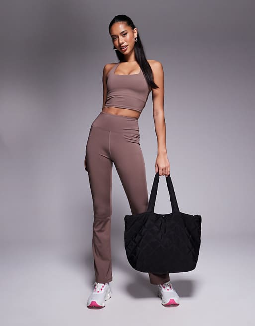 asos 4505 active performance halter neck vest & slim kick legging co-ord in taupe