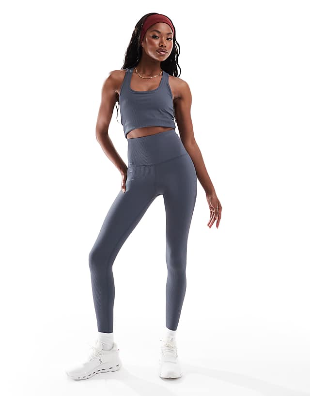 asos 4505 active rib high waist gym leggings in navy