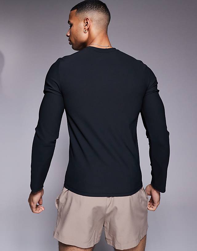 Asos 4505 Active Rib Slim Fit Long Sleeve Training Top In Black