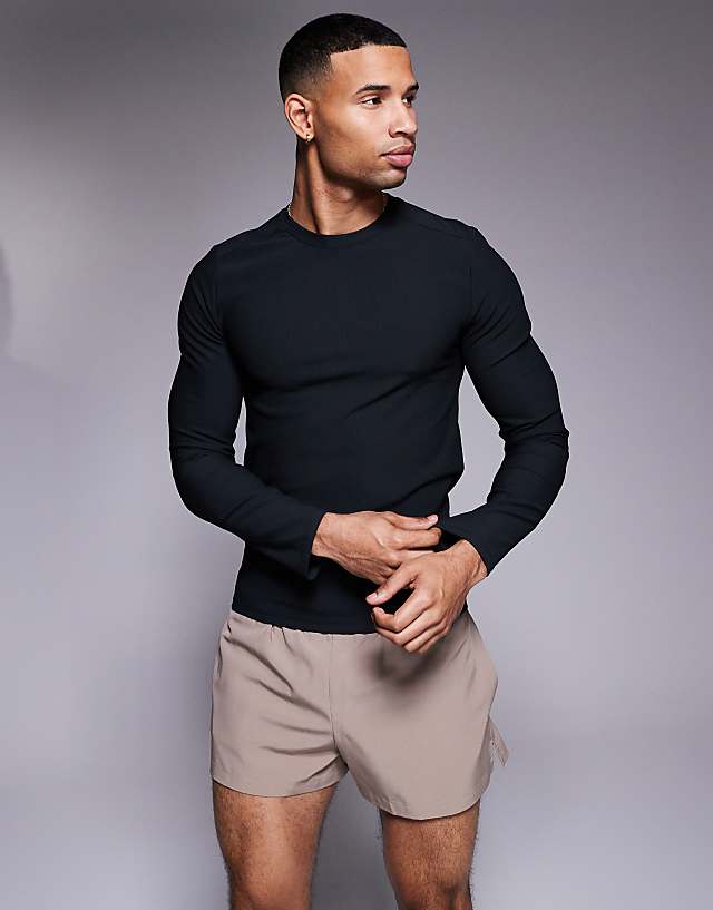 asos 4505 active rib slim fit long sleeve training top in black