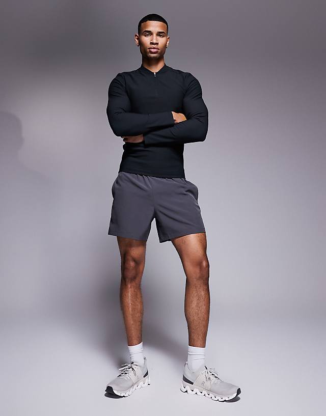 Asos 4505 Active Rib Slim Fit Long Sleeve Zip Up Training Top In Black
