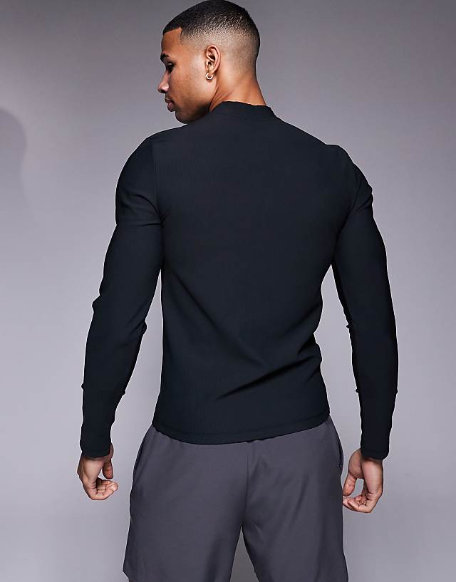Asos 4505 Active Rib Slim Fit Long Sleeve Zip Up Training Top In Black