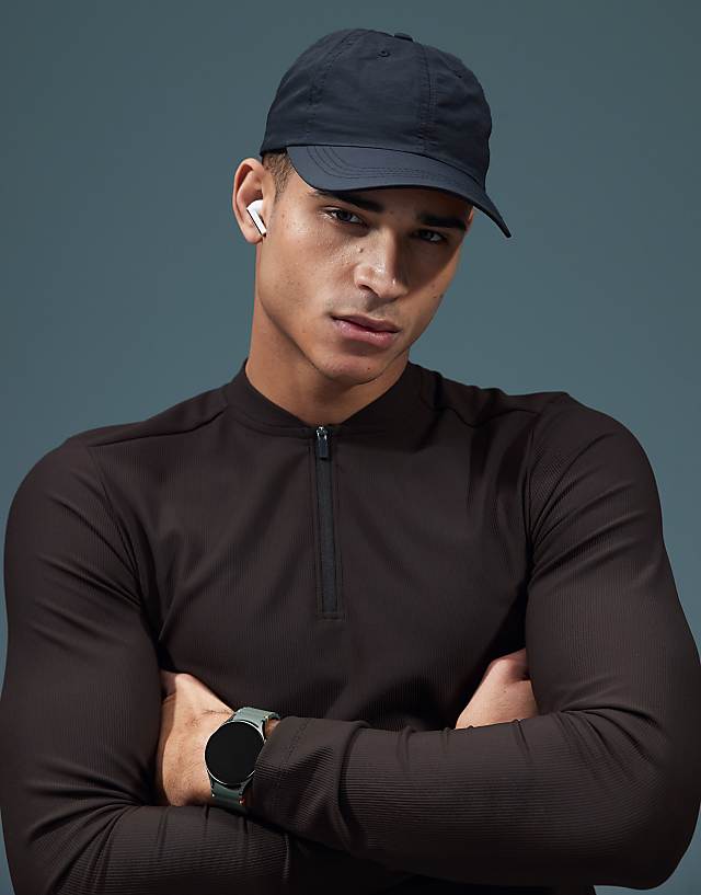 Asos 4505 Active Rib Slim Fit Long Sleeve Zip Up Training Top In Dark Brown