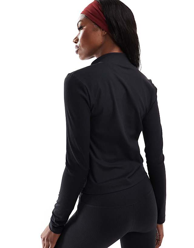 Asos 4505 Active Rib Zip Up Performance Track Top In Black