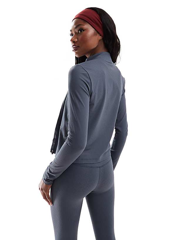 Asos 4505 Active Rib Zip Up Performance Track Top In Navy