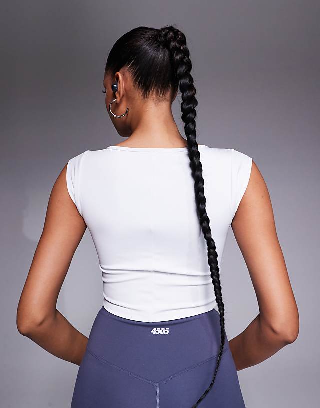 Asos 4505 Active Square Neck Cap Sleeve Top In White