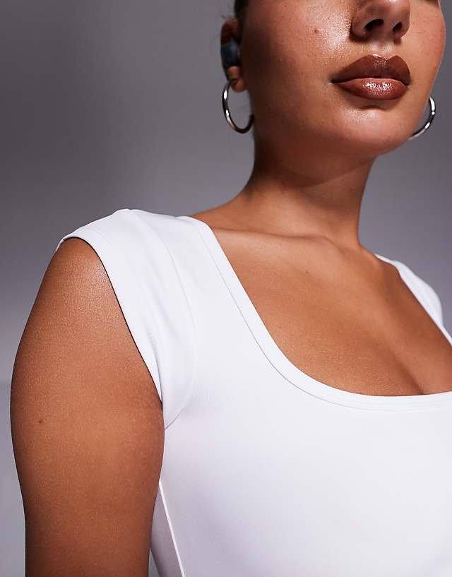Asos 4505 Active Square Neck Cap Sleeve Top In White