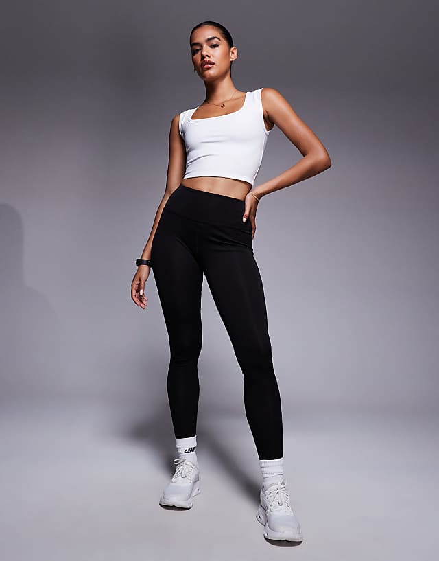 Asos 4505 Active Square Neck Cap Sleeve Top In White