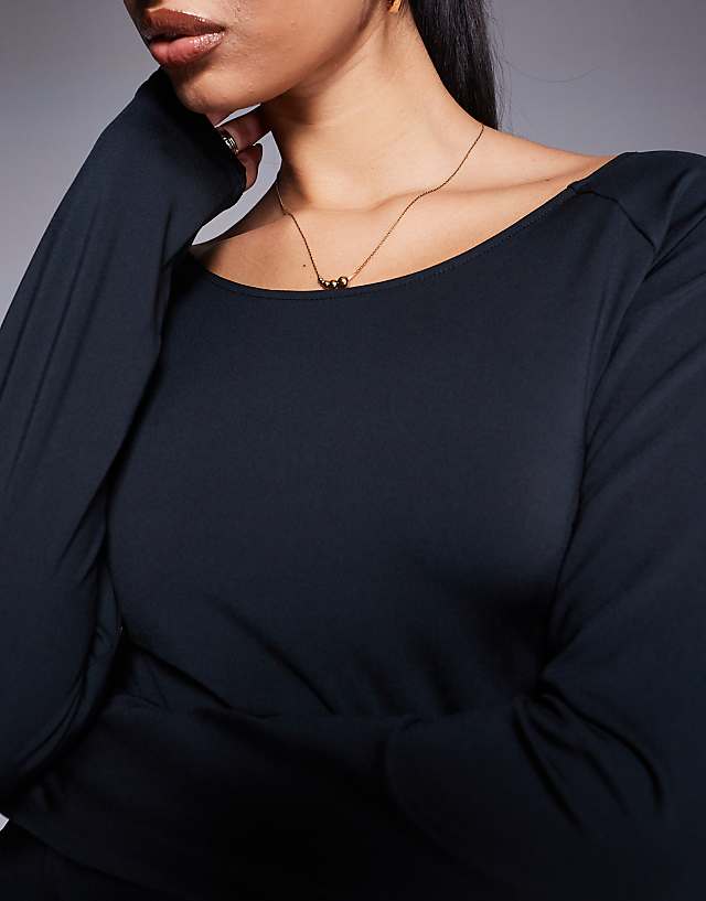 Asos 4505 Boat Neck Long Sleeve Active Dance Top In Black