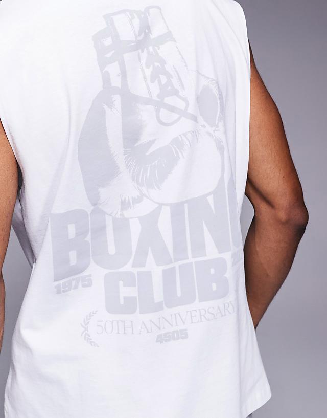 Asos 4505 Boxing Back Print Oversized Heavyweight Cotton Tank With Quick Dry Finish In White