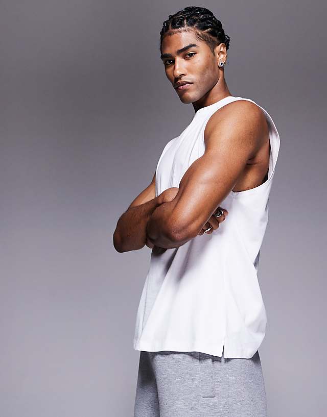 Asos 4505 Boxing Back Print Oversized Heavyweight Cotton Tank With Quick Dry Finish In White