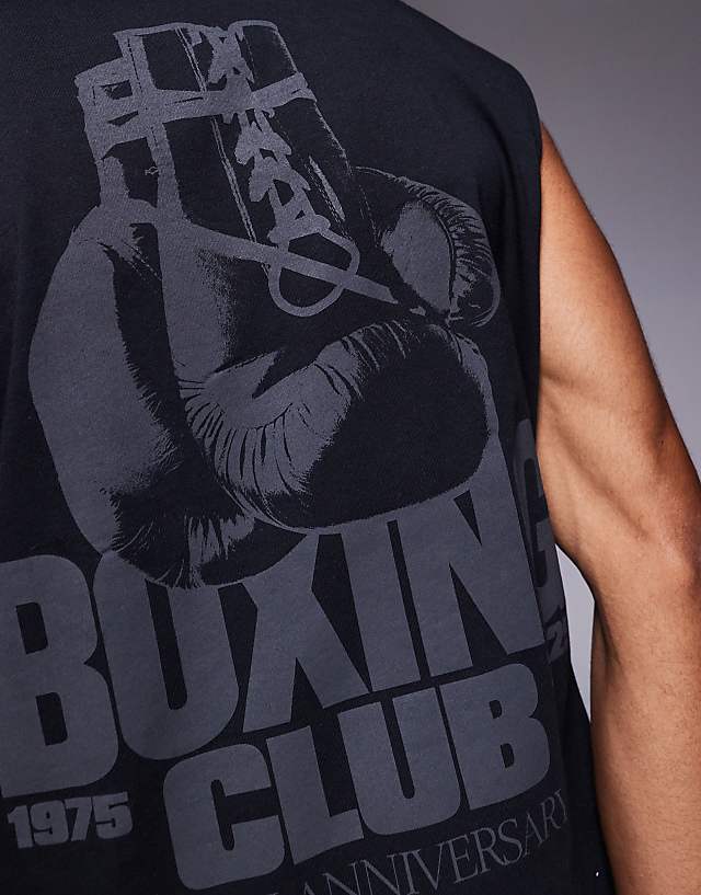 Asos 4505 Boxing Back Print Oversized Heavyweight Cotton Tank With Quick Dry Finish In Black