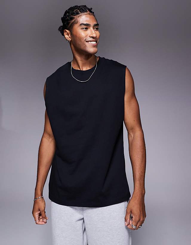 Asos 4505 Boxing Back Print Oversized Heavyweight Cotton Tank With Quick Dry Finish In Black