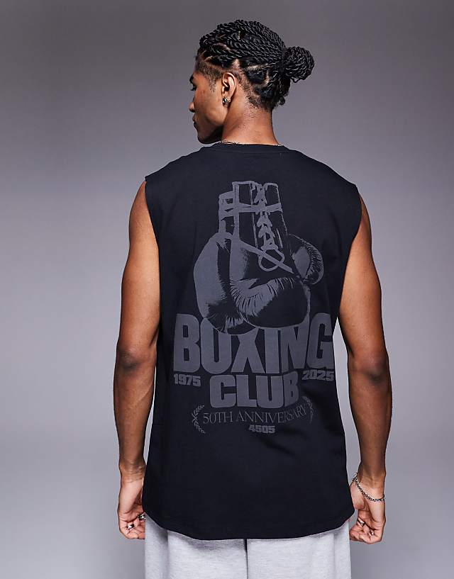 asos 4505 Boxing back print oversized heavyweight cotton tank with quick dry finish in black