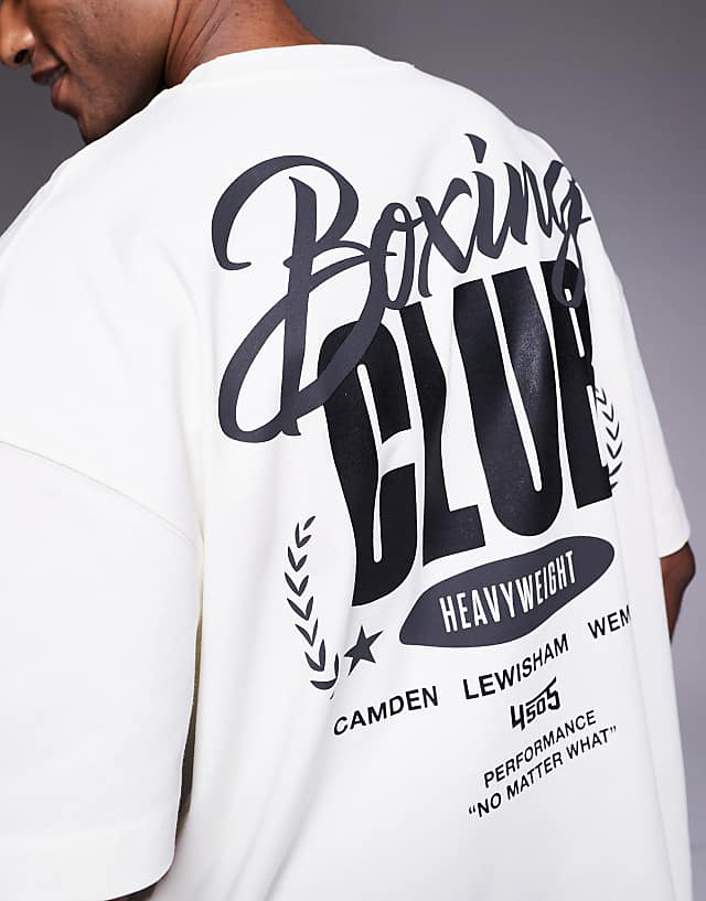 Asos 4505 Boxing Back Print Oversized Heavyweight Cotton T-shirt With Quick Dry Finish In Vintage White