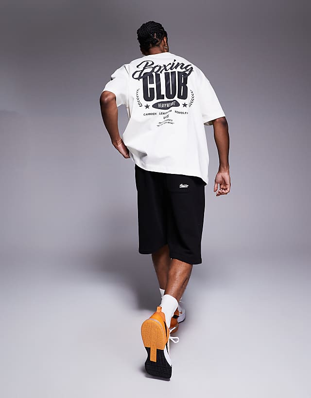 asos 4505 Boxing back print oversized heavyweight cotton t-shirt with quick dry finish in vintage white