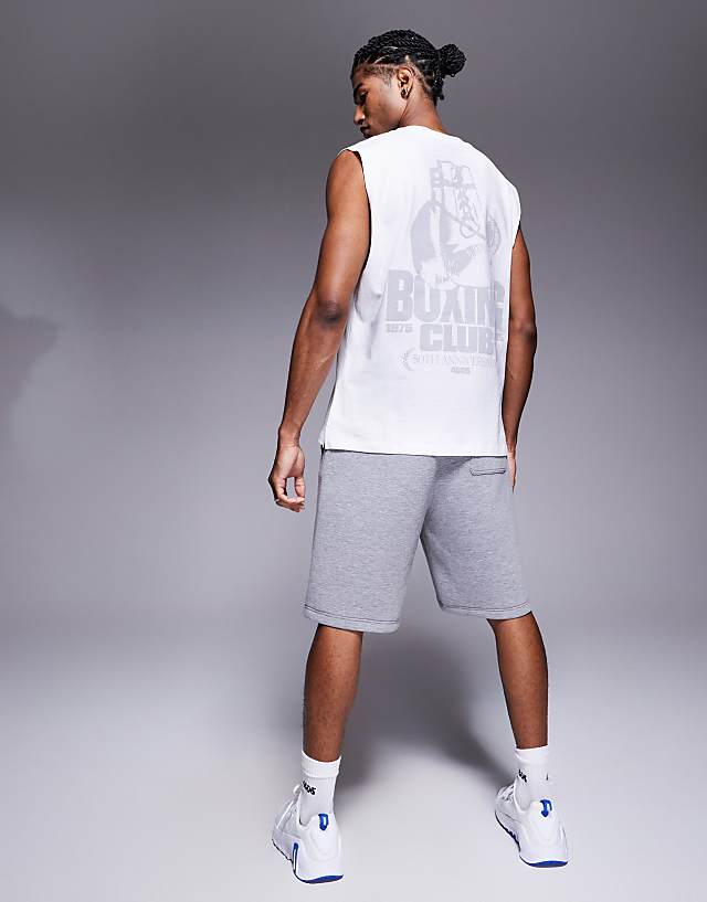 asos 4505 Boxing back print oversized heavyweight cotton tank with quick dry finish in white