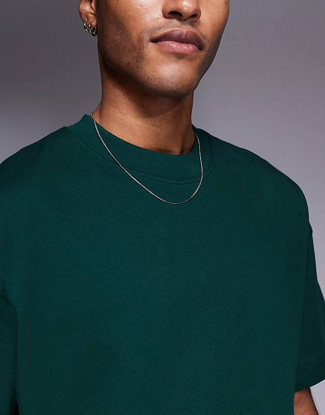 Asos 4505 Boxy Cropped Heavyweight Cotton Training T-shirt With Quick Dry Finish In Pine Green