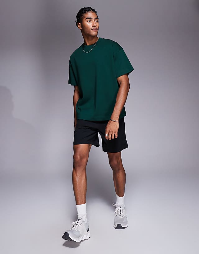 Asos 4505 Boxy Cropped Heavyweight Cotton Training T-shirt With Quick Dry Finish In Pine Green