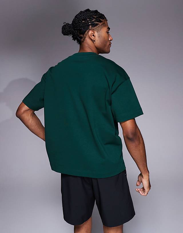 Asos 4505 Boxy Cropped Heavyweight Cotton Training T-shirt With Quick Dry Finish In Pine Green